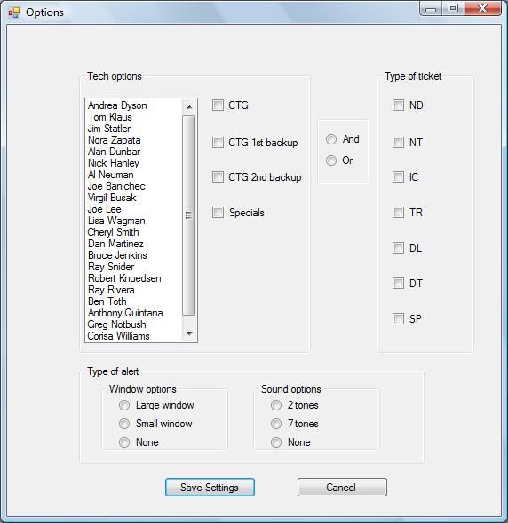 VB options window